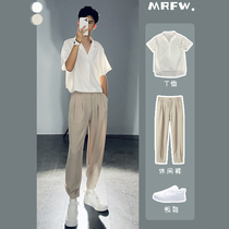 Clean boy wears summer senior short sleeve shirt men loose temperament semi-sleeved shirt casual suit