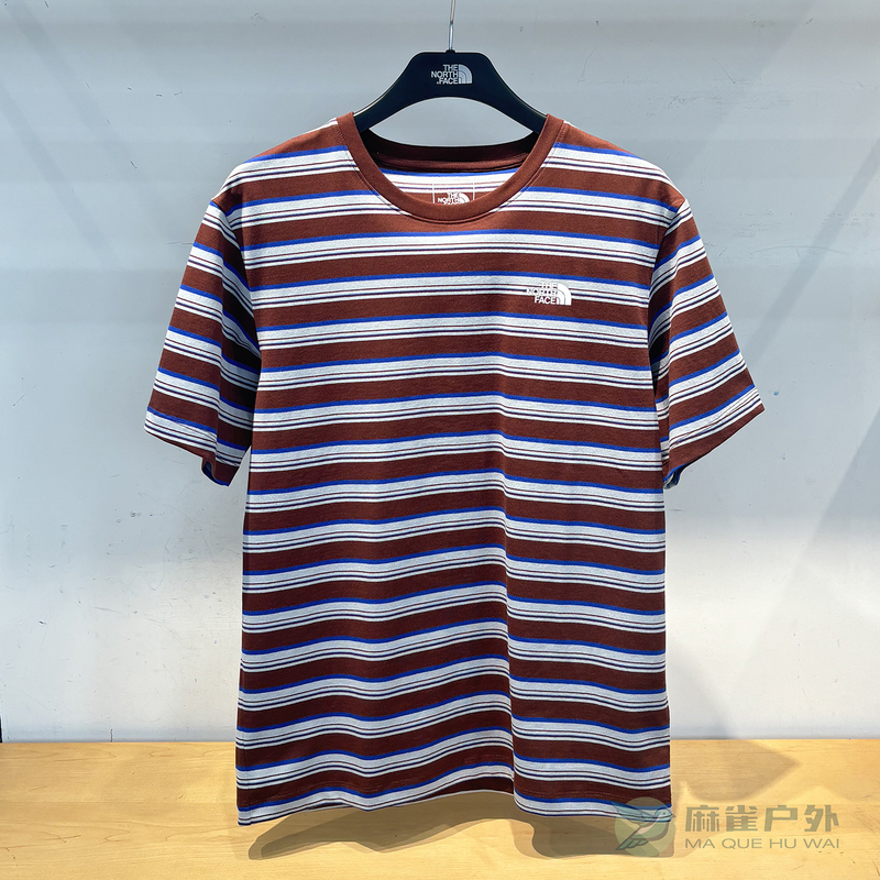 26 Spring and Summer New Style Thenorthface Men's Outdoor Casual Pure Cotton Round Neck Stripesd Short-Sleeved T-Shirt 8g07