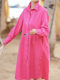 2026 spring new rose red long loose single-breasted lapel fashionable large size fat girl long-sleeved dress for women
