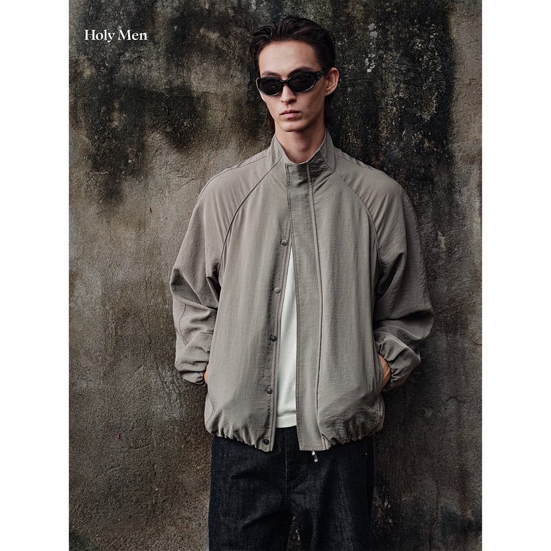 Holymen |   Imported Triacetate Imitation Silk Bomber Jacket, Loose Casual Stand-Up Collar Jacket for Men