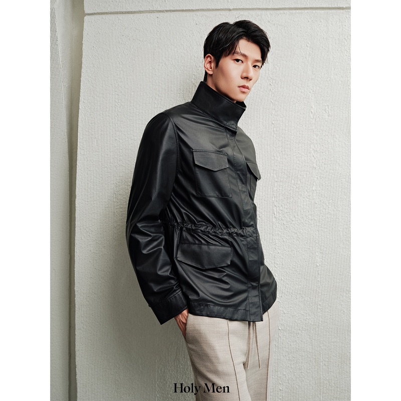 Holymen |   Exclusive Ultra-Thin 0.1 Australian First-Layer Lambskin Four-Pocket Jacket Trench Coat Leather Jacket for Men