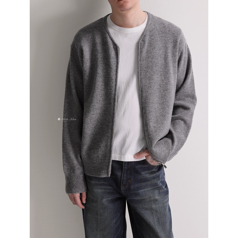 Holymen |   Merino Point Yarn Pure Wool High-Sensitivity Minimalist Old Money Zipper Knit Sweater Jacket for Men