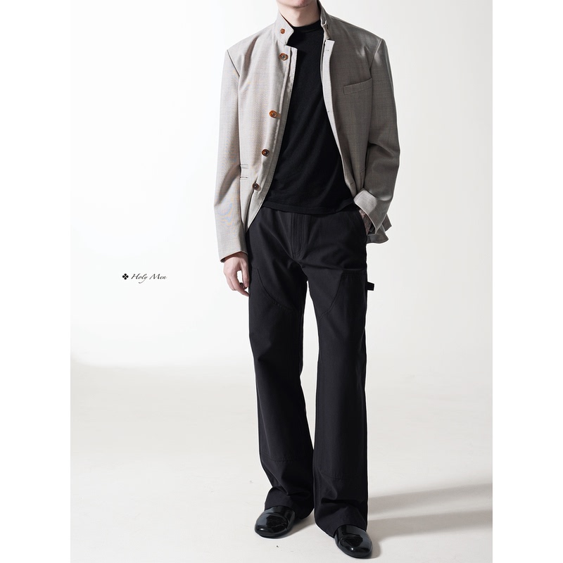 Holymen |   Minimalist and Luxurious Japanese Nikke Pure Wool Handmade Hunting-Style Stand Collar Jacket for Men