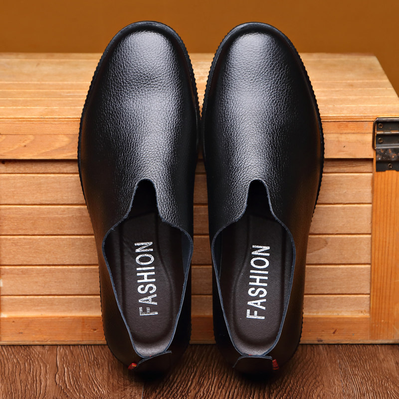 Summer Casual Genuine Leather Men's Shoes Single Layer Soft Cow Leather Breathable Leather Shoes Men Flat Bottom Anti Slip Sloth Man Set Foot Youth Shoes-Taobao