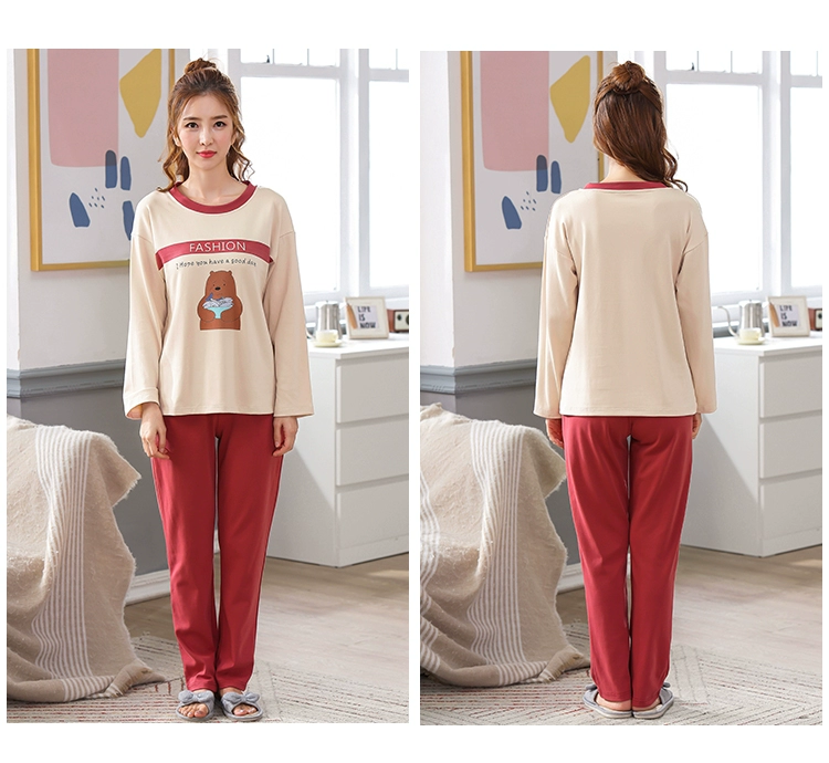 Bộ đồ ngủ nữ mùa thu cotton dài tay phiên bản Hàn Quốc mùa thu và mùa đông dễ thương cotton hoạt hình nữ phục vụ nhà phù hợp với XL
