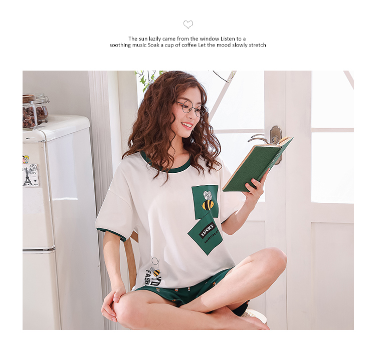 Bộ đồ ngủ ngắn tay cotton dành cho nữ mùa hè phiên bản mỏng của Hàn Quốc bộ pijama