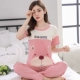 Bộ đồ ngủ nữ mùa hè cotton ngắn tay dài phần mỏng Cô gái mùa hè Hàn Quốc dễ thương hoạt hình cotton mặc nhà