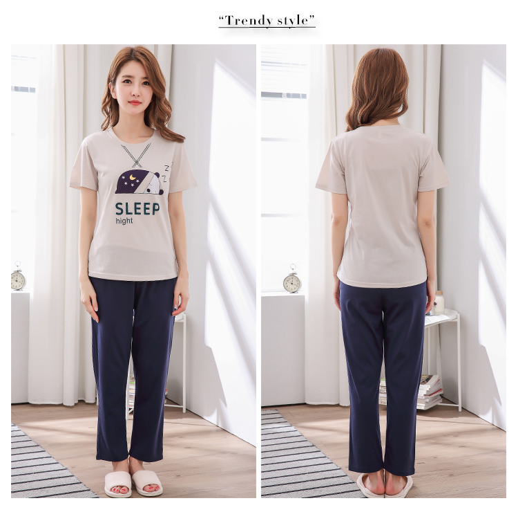 Bộ đồ ngủ nữ mùa hè cotton ngắn tay dài phần mỏng Cô gái mùa hè Hàn Quốc dễ thương hoạt hình cotton mặc nhà bộ đồ the thao nữ hàng hiệu