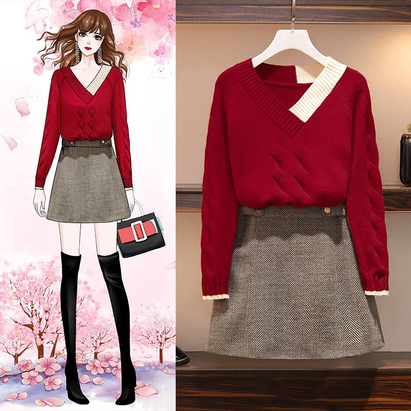 Sandro Mosquoni big size women's dress 20 new fashion suit Aging Foreign Pie Sweater Short Skirt two sets