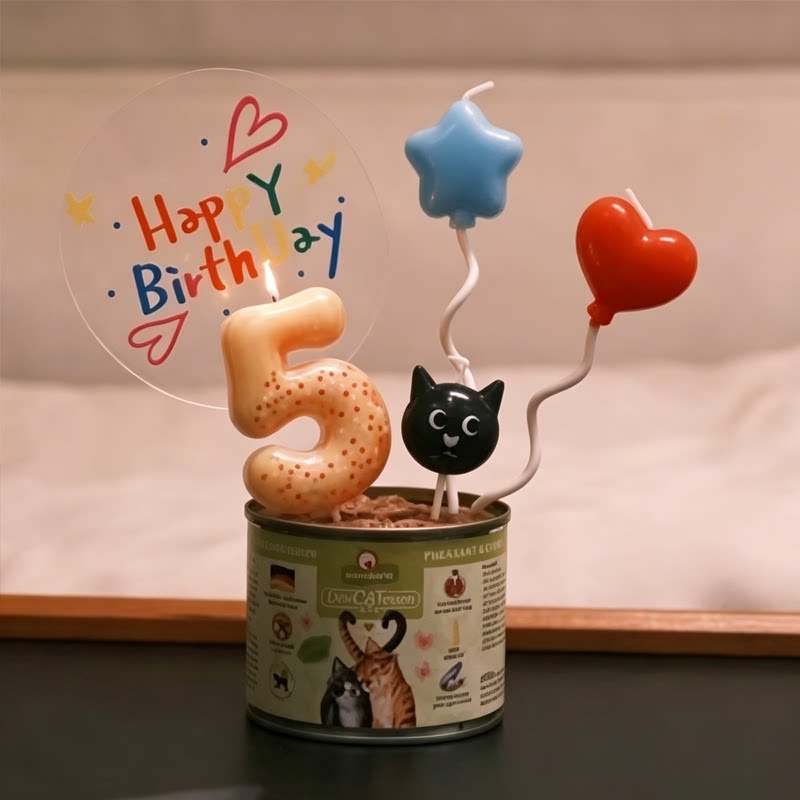 宠物小狗小猫生日罐头装饰插件星星爱心数字蜡烛蛋糕装饰烘焙插件