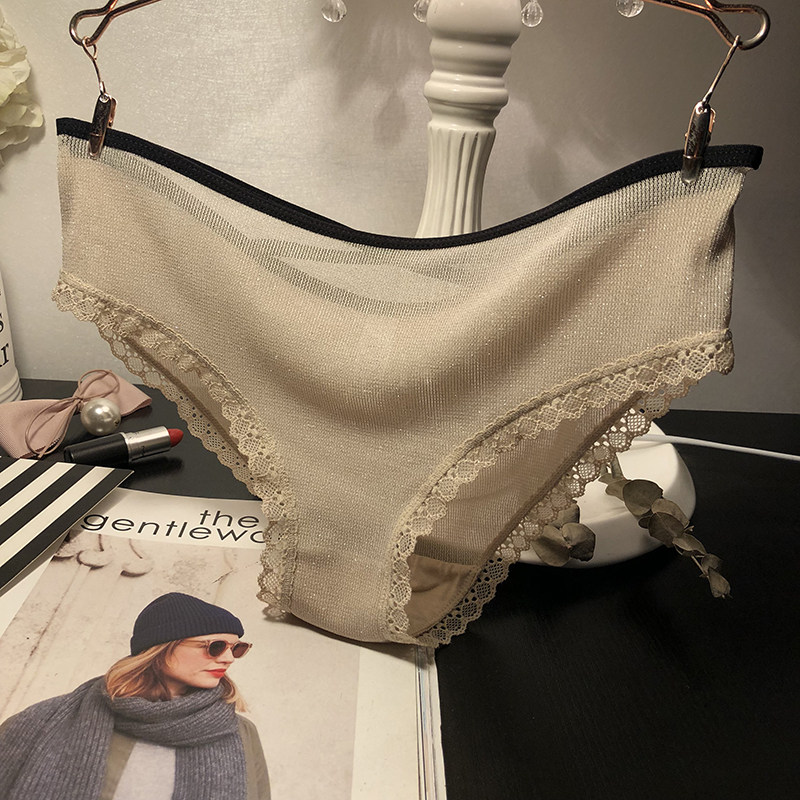 Day Ensemble Sexy Pants Woman Pure Cotton Crotch Comfort Transparent Lace Hollowed-out no-Breathable Temptation Low Waist Triangle Pants head