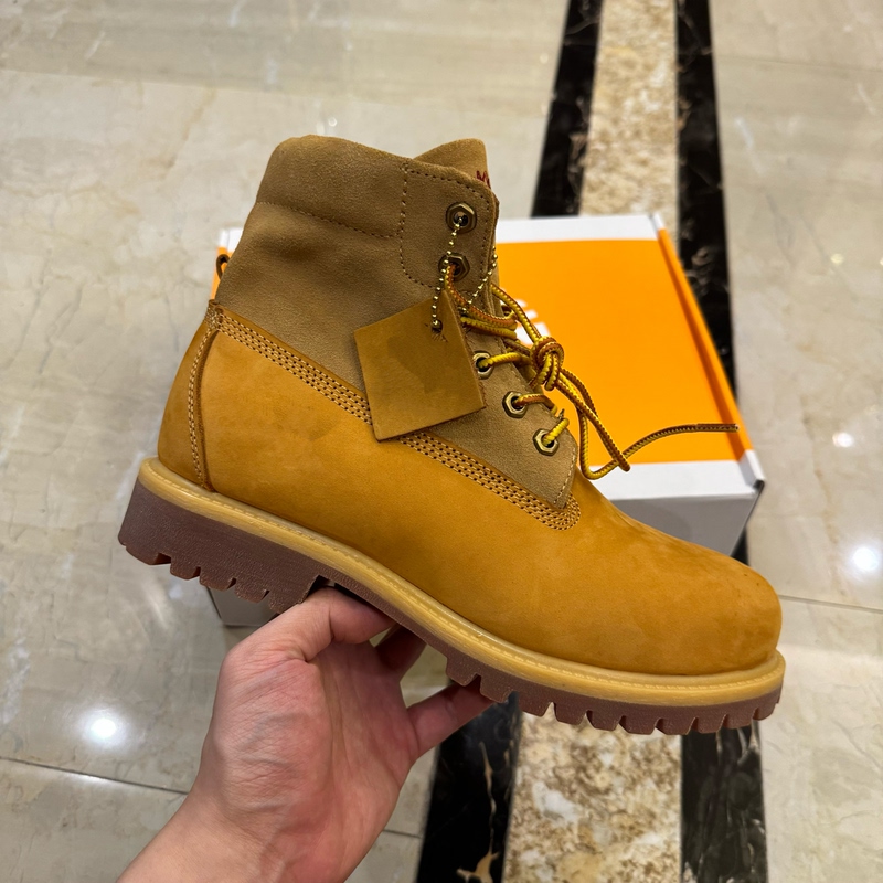 Classic Indestructible Yellow Boots, First-Layer Cowhide, Flip-Top Printed Two-Way Wear Men's Boots, Mid-Top Outdoor Waterproof Martin Boots
