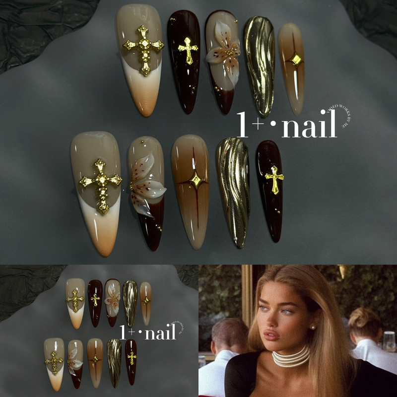 1+【Crown of the Princess】Old Money Style Three-Dimensional Carving Melard Color Series Textured Handmade Wearable Nails