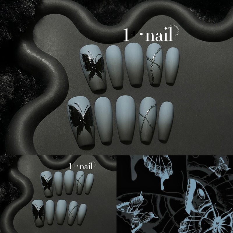 1+Nail 【Butterfly and Thorns】·Dream Core Matte Dark Cool Butterfly Micro-Carving Wearable Nails