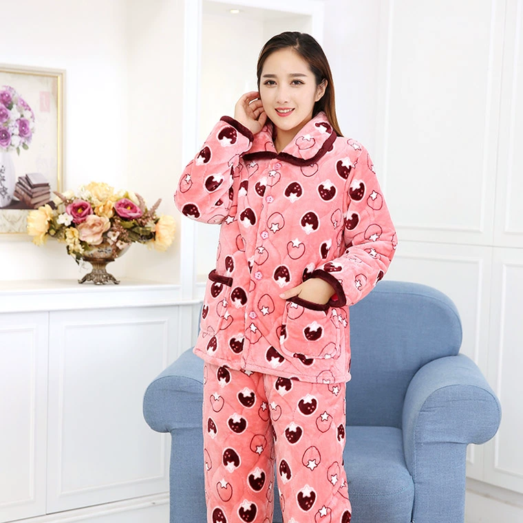 Đồ ngủ nữ mùa đông san hô nhung dày ba lớp áo khoác cotton nữ phục vụ nhà mùa đông vẻ đẹp nhung ấm áp phù hợp