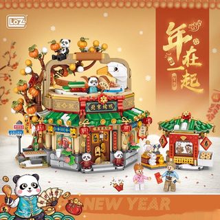 Loz Building Blocks New Year Roast Duck Shop Chinese-Style Architecture Small Particle Assembly Scene Decoration Spring Festival Hut Gift for Men and Women