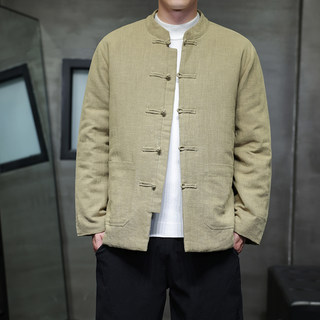 Мужской костюм в китайском стиле из хлопка и льна, зимняя утепленная одежда из хлопка, свободная хлопковая куртка на пуговицах большого размера, модное хлопковое пальто.
