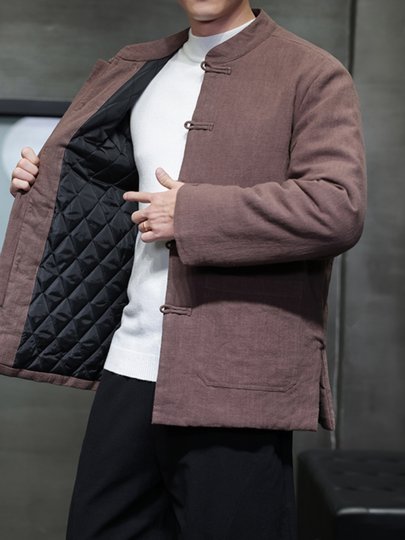 Traje Tang de algodón y lino de estilo chino, abrigo de algodón cálido y grueso de invierno para hombre, abrigo de algodón con botones sueltos de gran tamaño, chaqueta de algodón a la moda