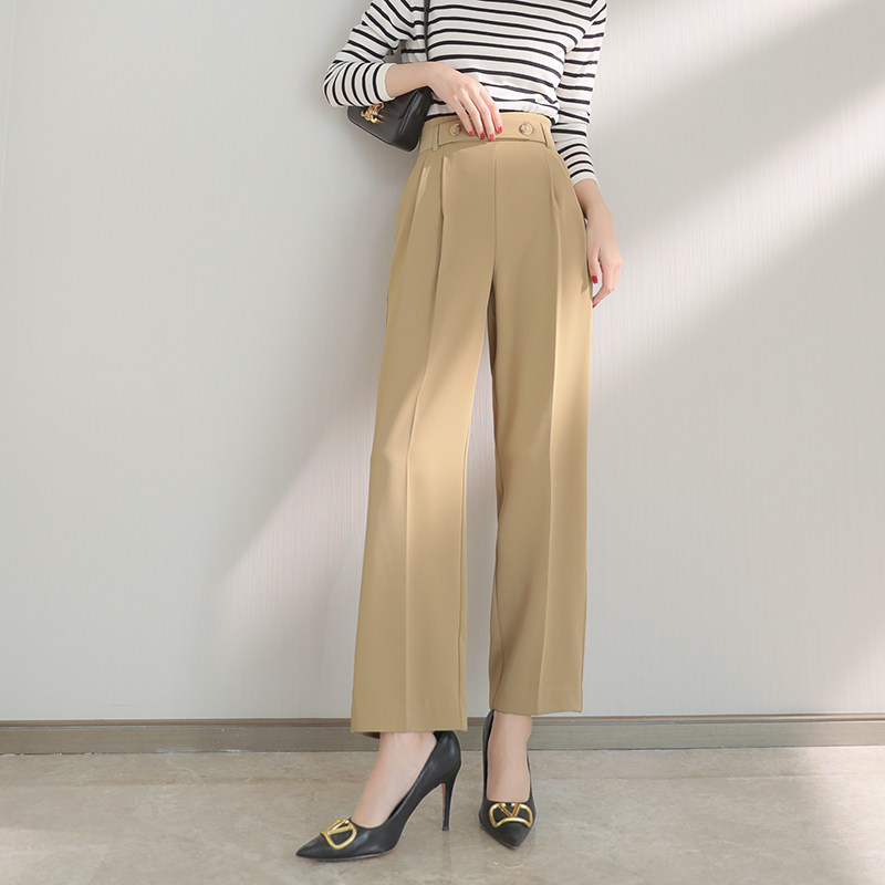 Back waist elastic casual pants women's spring and summer 2022 new high waist drooping loose straight fit wide leg pants - Taobao