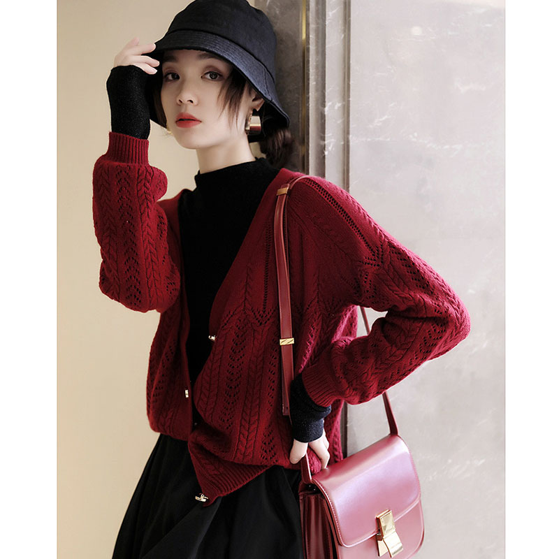 Hollowed-out Textured Wool Knit Cardiovert Woman Jacket Woman Loose Jacket 2020 Fall New Outfitting Foreign Pie Fur Coat