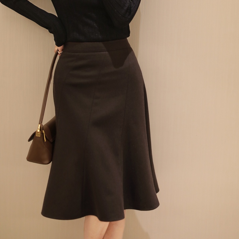 Woolen skirt women's autumn and winter 2020 new wool skirt high waist a-line slim temperament ruffled fishtail skirt
