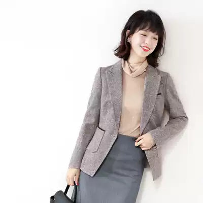 Curry wool blazer women English style 2020 Autumn New temperament slim short woolen suit top