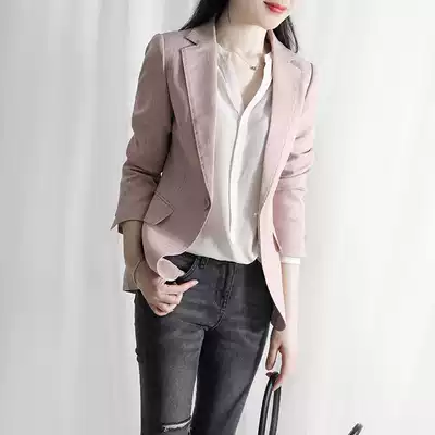 JOLIMENT pink striped small blazer women's slim 2021 Spring and Autumn new long sleeve casual suit top