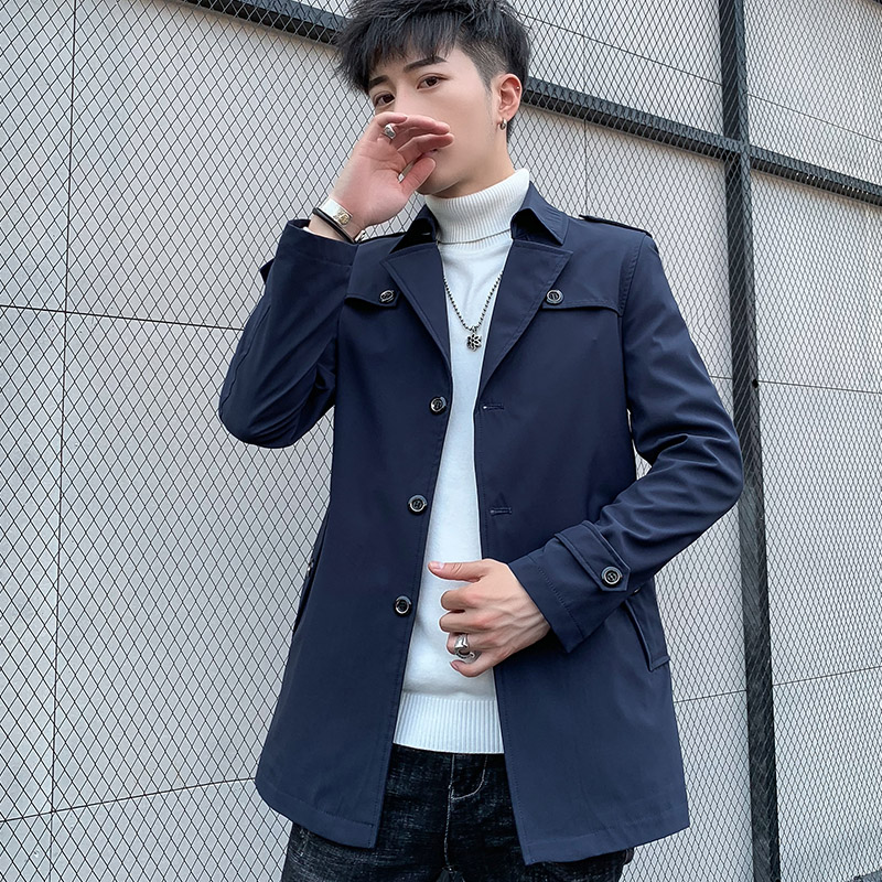 vừa chiều dài áo gió cơ thể của nam giới Hàn Quốc phiên bản của hai hàng khóa áo khoác thông thường sinh viên trẻ người Anh đẹp trai phù hợp với thủy triều