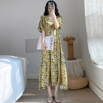 200 Jin fat MM summer Korean knee long skirt plus fat plus size loose slim hidden meat belly dress