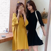 Fat plus size summer dress Korean BF round neck half sleeve top 200kg fat MM loose thin student short sleeve t-shirt