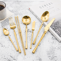 New tasting shop European elegant creative brushed gold 304 stainless steel Western steak knife fork and spoon 3-piece set
