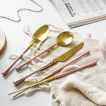 Net red European small waist powder Taurus steak knife and fork soup spoon single shot set Household hotel fork Western tableware
