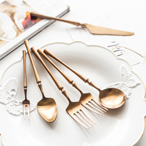 New tasting shop European style creative brushed rose gold 304 stainless steel Western tableware Steak knife fork spoon 3-piece set