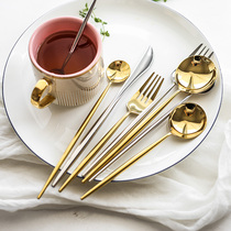 Nordic 304 mirror gold stainless steel western tableware set Steak knife and fork Dessert long handle spoon Fruit fork spoon