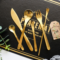 The new willow brown simple and generous 304 stainless steel gold dinner knife fork spoon single set of household Western tableware