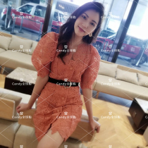  sandro spring summer bubble short sleeves Hook Lace Hollowed-out slim fit dress SFPRO01045