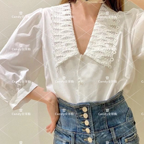 sandro 21 spring summer lace lace with lotus leaf collar foam sleevy sleeves 50% sleeves blouse SFPCM00397