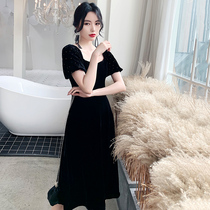 Black small evening dress Hepburn style womens new banquet temperament retro birthday party dress usually wear