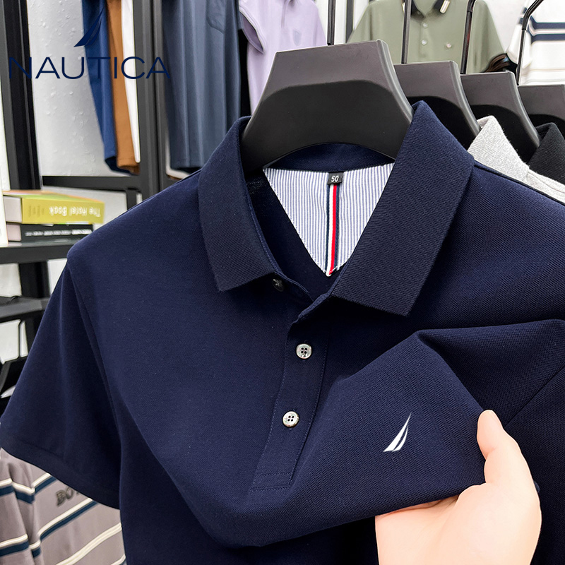 Nautica/Notica Genuine Men's Short-Sleeved Lapel T-Shirt New Pure Mercerized Cotton Half-Sleeved Polo T-Shirt