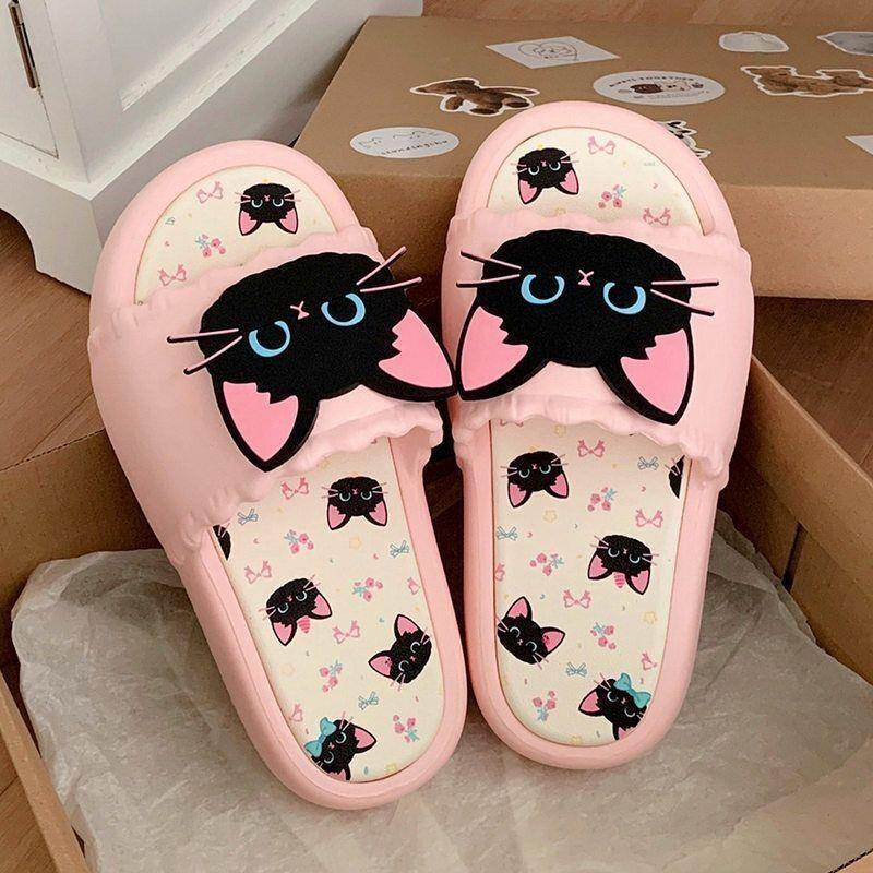 Trendy Summer Sandals for Women, Casual Soft-Soled Slippers with a Sweet and Cool Design, Featuring a Little Black Cat, Popular Outdoor Slip-On Sandals Trendy Summer Sandals for Women, Casual Soft-Soled Slippers with a Sweet and Cool Design, Featuring a Little Black Cat, Popular Outdoor Slip-On Sandals