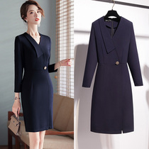 Autumn dress 2021 new female ol temperament slim vneck bag hip workplace office worker professional dress overalls
