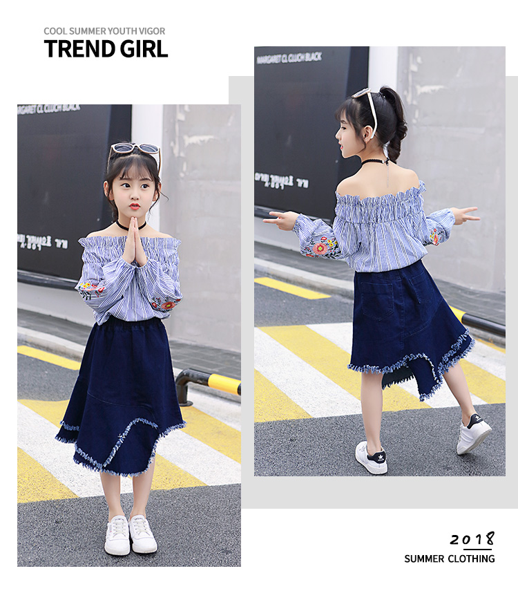 Quần áo trẻ em nữ mùa thu 2019 mới nữ lớn thời trang trẻ em hipster mạng màu đỏ phù hợp với thời trang váy denim hai mảnh - Phù hợp với trẻ em ao so sinh be trai