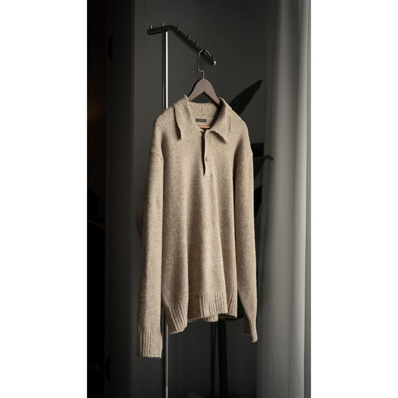 Eoh'Arid' Italian Wool Lightweight Lapel Polo Button Pullover Sweater