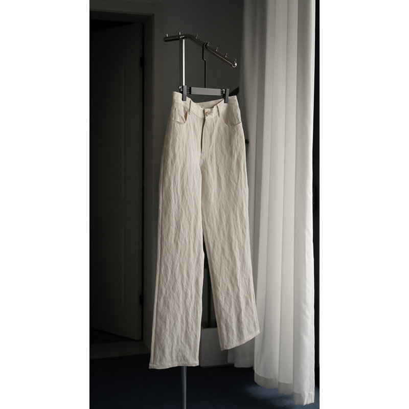 Eoh'Avorio' Italian Albini Fabric Pure Natural Horn Button Fitted Casual Pants Trousers