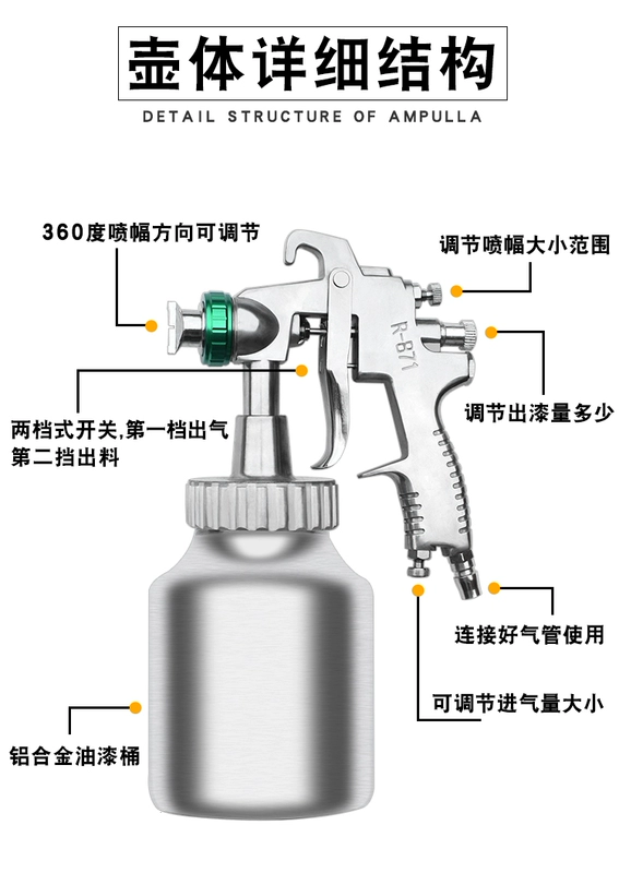 súng phun pu Cao nguyên tử hóa sơn cao su đặc biệt bằng khí nén súng phun R-871 sơn phủ máy phun xịt nội thất ô tô bình xịt súng phun sơn 1.3 súng sơn mini