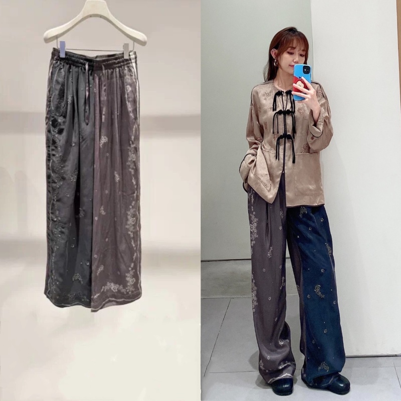 In-Stock 2K3Qb97 Mall Same Style 2026 Autumn New Women's Clothing with Unique Color Scheme and Chinese Floral Pattern Long Pants