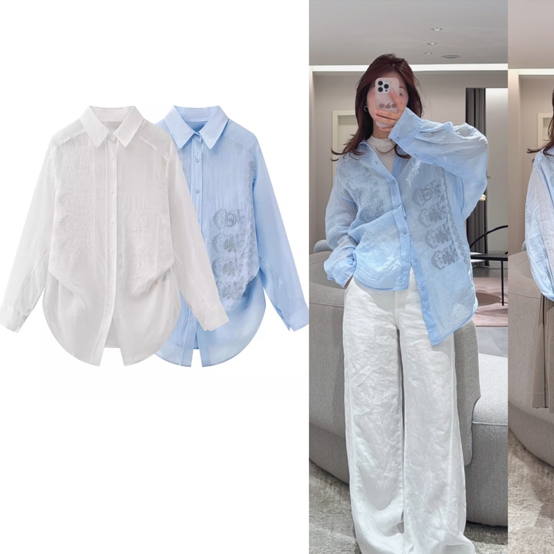 In-Stock 2K2Cb12 Mall Same Style 2026 Summer New Letter Embroidery Loose Shirt Vacation Outfit Top