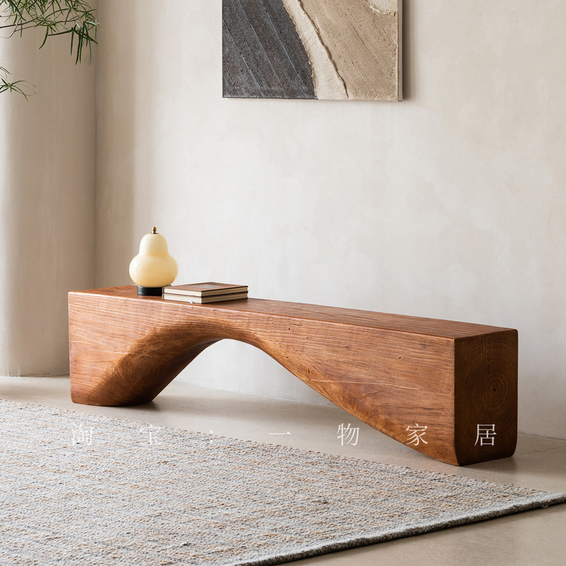 Solid Wood Bench in Wabi-Sabi Style for Clothing Stores, Shopping Malls, Rest Areas, Guesthouses, Bed End Bench, Tv Cabinet, Shoe Changing Bench