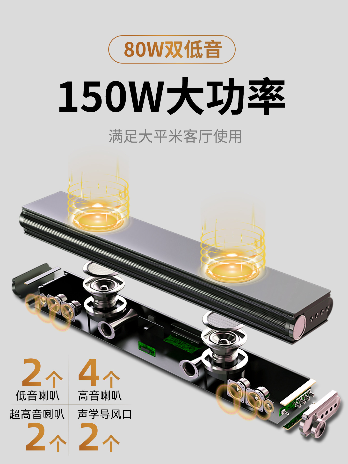 Newman Tv Soundbar Home Theater Living Room Wireless Bluetooth Long Speaker Connects to Projector