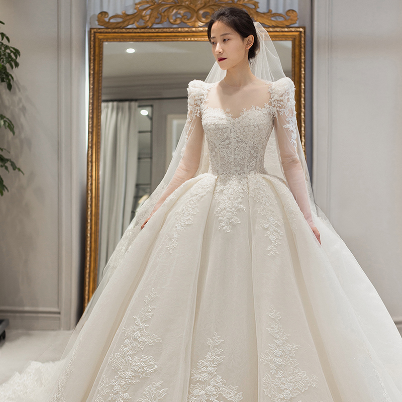 Long-sleeved main wedding dress 2020 new bridal temperament trailing forest department super fairy dream luxury small man 2021